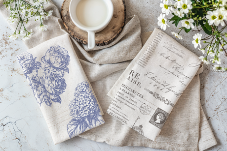 Milk on wood, white daisies, and Garden Bouquet Stamp by IOD on a light textured surface.