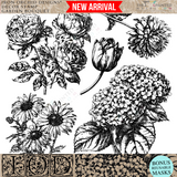 Black and white Garden Bouquet floral illustration from I.O.D. Iron Orchid Designs Stamp.