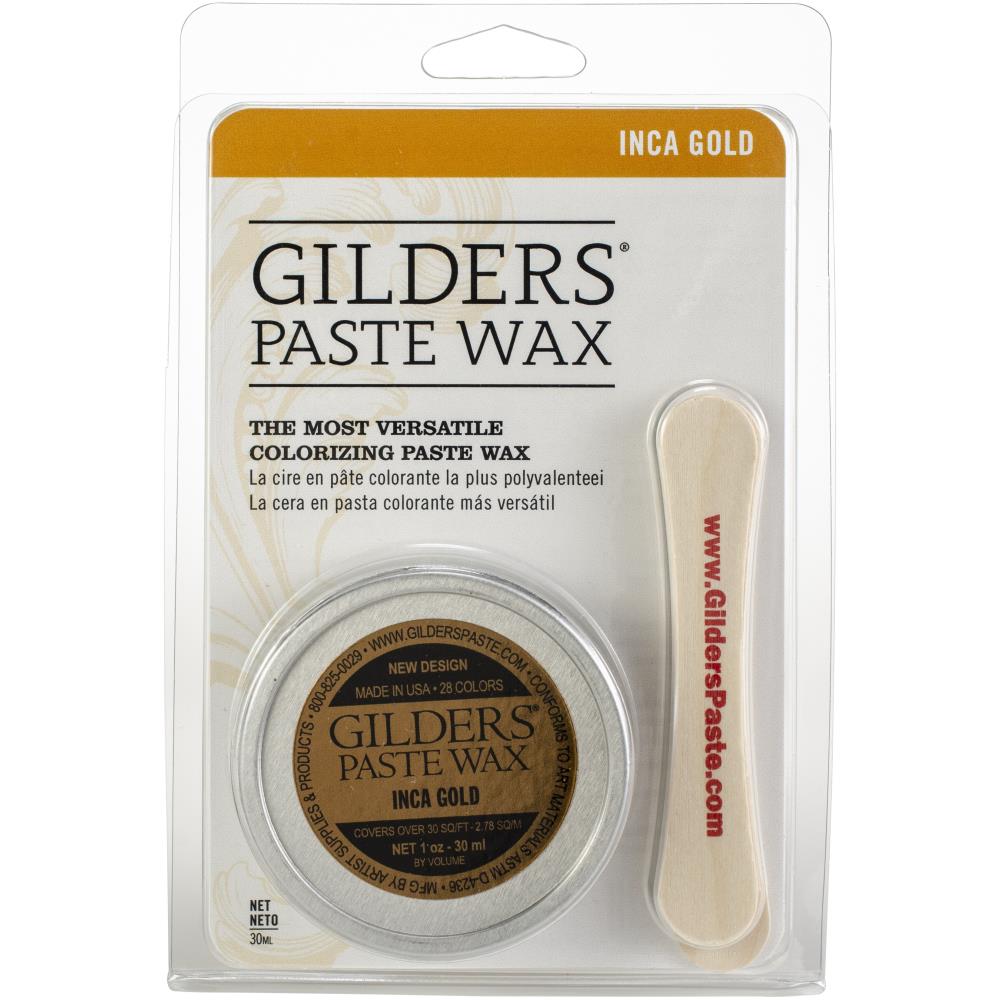 Notions Gilders Paste Wax Inca Gold with wooden stick in clear plastic blister packaging.