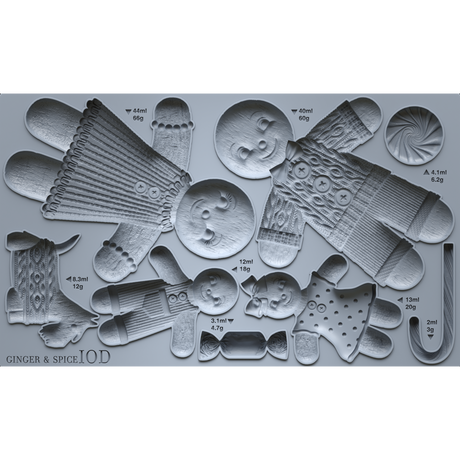 I.O.D. Ginger & Spice Mould (2023) with gingerbread shapes, each labeled with volume and weight.
