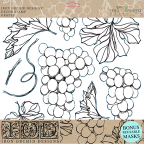 I.O.D. Grapes Stamp (Retired) by Iron Orchid Designs featuring black outline grape cluster designs on silicone.