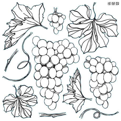 Black and white line art of a grape cluster from the retired I.O.D. Iron Orchid Designs Grapes Stamp.