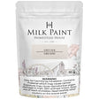 50g Grey Silk Milk Paint by Homestead House, label features health warnings and a floral wagon illustration.
