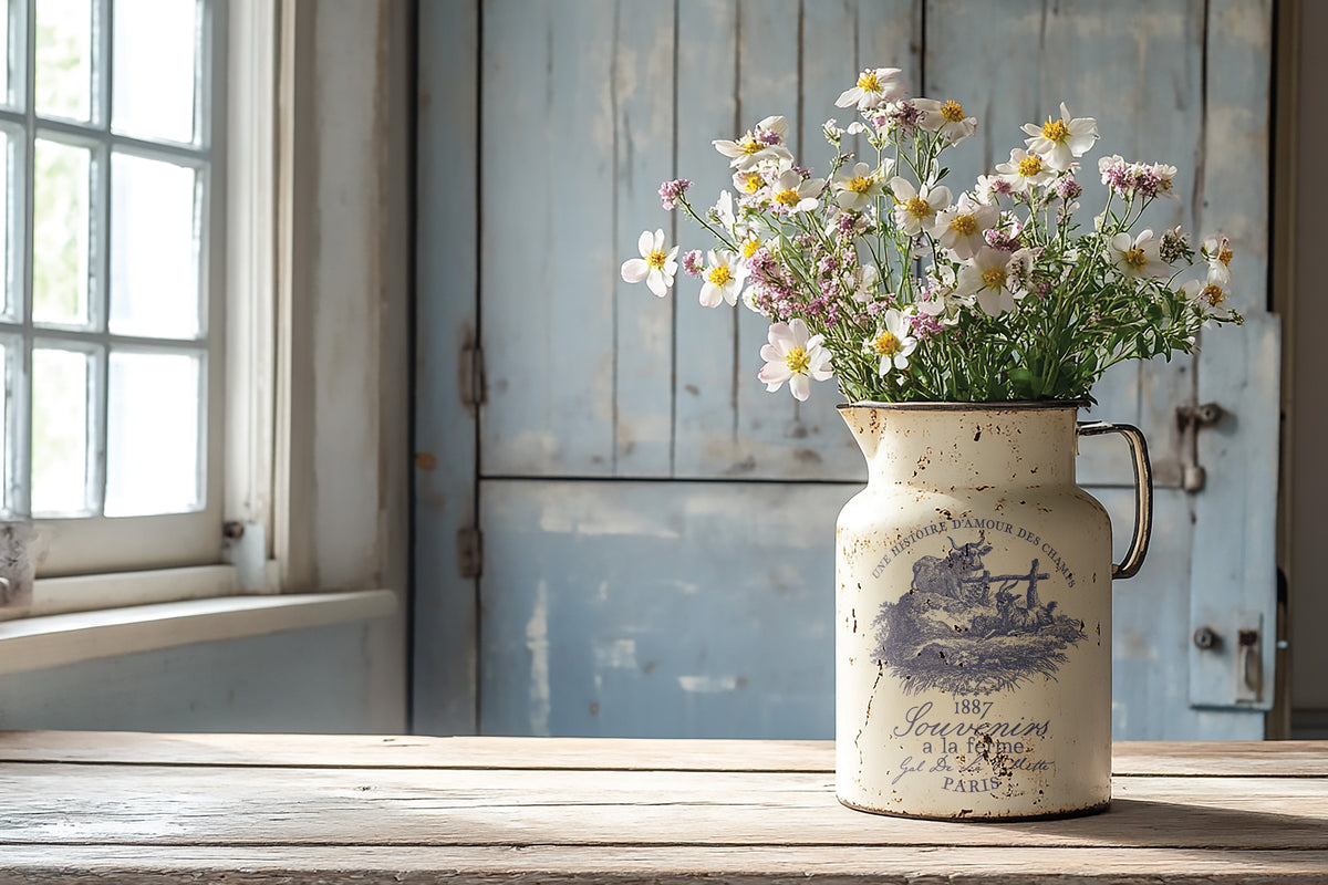 Hameau de la Reine Paint Inlay by I.O.D. featuring rustic floral design, French farmhouse style.