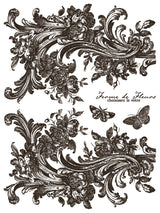 Hameau de la Reine Paint Inlay by I.O.D. with ornate florals, butterflies, and French text for decor.