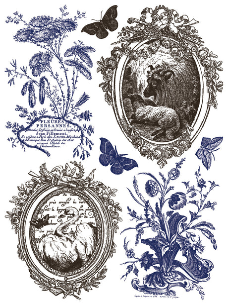 Hameau de la Reine Paint Inlay by I.O.D. featuring botanical and animal prints for French farmhouse decor.