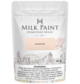 50g Hampton Milk Paint pouch by Homestead House with floral art, brand logo, and health warning at the bottom.