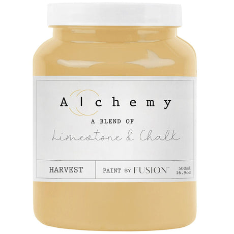 Harvest Alchemy Paint by Fusion Mineral Paint, limestone and chalk blend, for furniture projects.