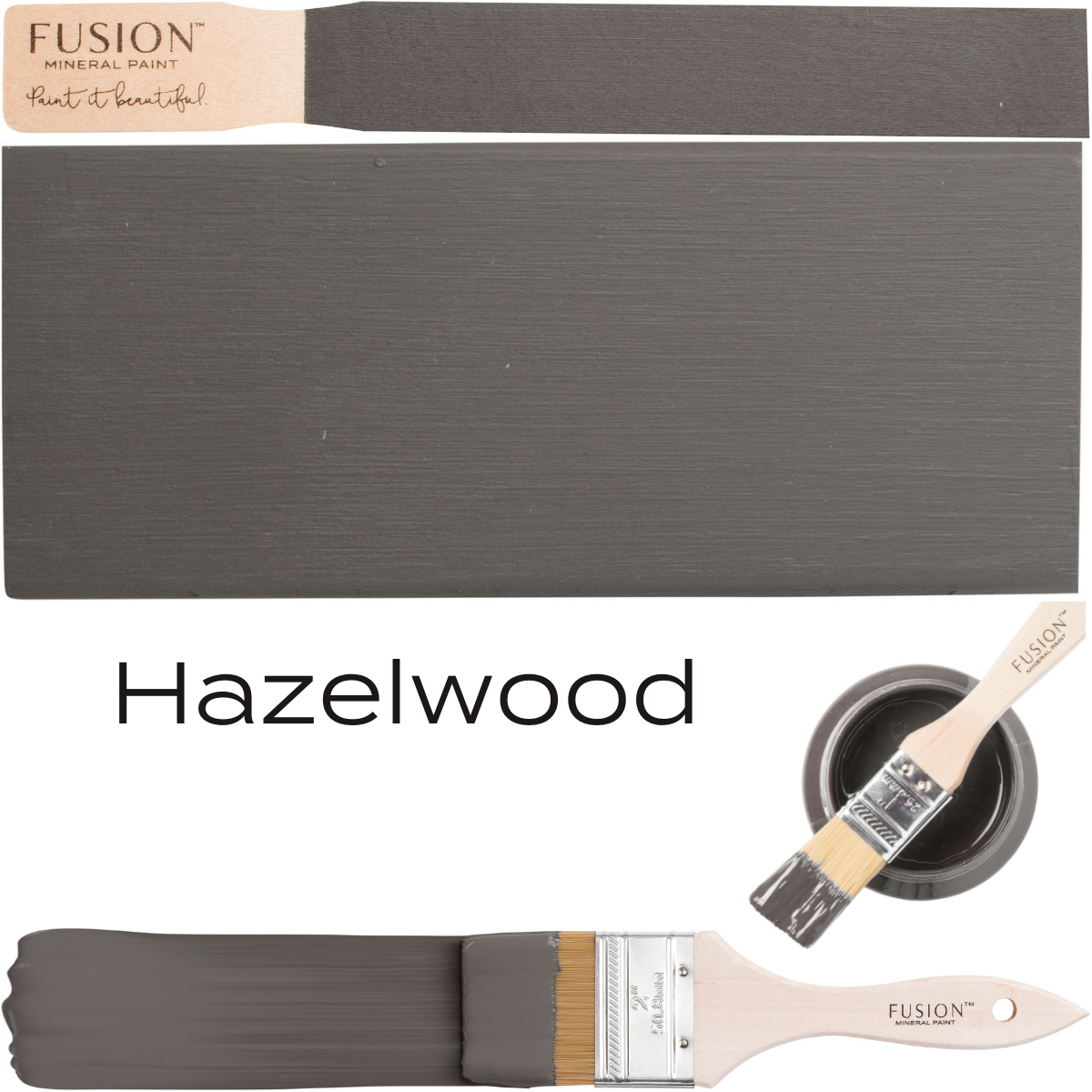 Fusion Hazelwood Fusion Mineral Paint, rich deep grey, suitable for wood and home decor projects.