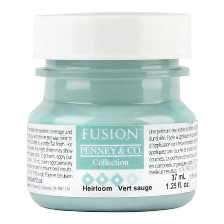 37 mL Heirloom Fusion Mineral Paint (Seasonal) jar in vintage blue with white lid.