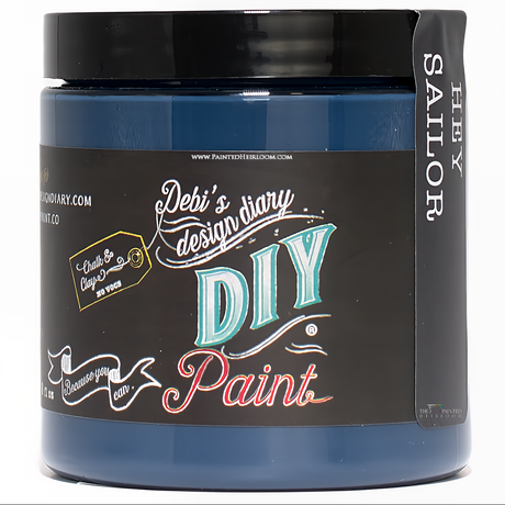 Hey Sailor blue clay and chalk paint jar by DIY Paint Co. with vibrant label.