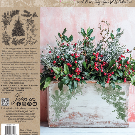 White box decorated with greenery and berries, designed using 2025 limited Holly & Pine Stamp by I.O.D.