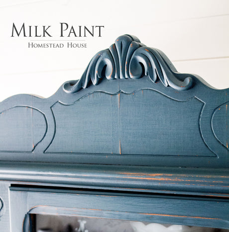 Wood cabinet top in Homestead Blue Milk Paint by Homestead House.