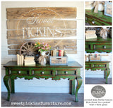 Green vintage table painted with In A Pickle – Sweet Pickins Milk Paint by Old Fashioned Milk Paint, farmhouse chic style.