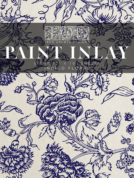 Blue indigo floral design on white, created with Indigo Floral Paint Inlay by I.O.D. – Iron Orchid Designs.