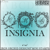I.O.D. Insignia Mini-Stamp by Iron Orchid Designs on blue background.