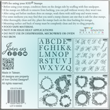 Back of Insignia Mini-Stamp by I.O.D. featuring letter stamps, frames, care tips, and brand information.
