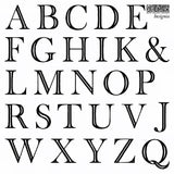 I.O.D. Insignia Mini-Stamp by Iron Orchid Designs showing serif uppercase alphabet chart with ampersand.