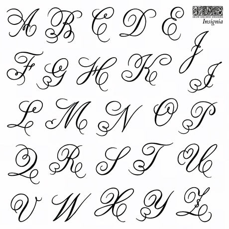 Ornate uppercase A-Z cursive letters for I.O.D. Insignia Mini-Stamp or monogram use by Iron Orchid Designs.