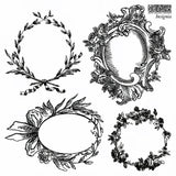 Set of four ornate vintage frames for customizing with IOD Insignia Mini-Stamp by Iron Orchid Designs.