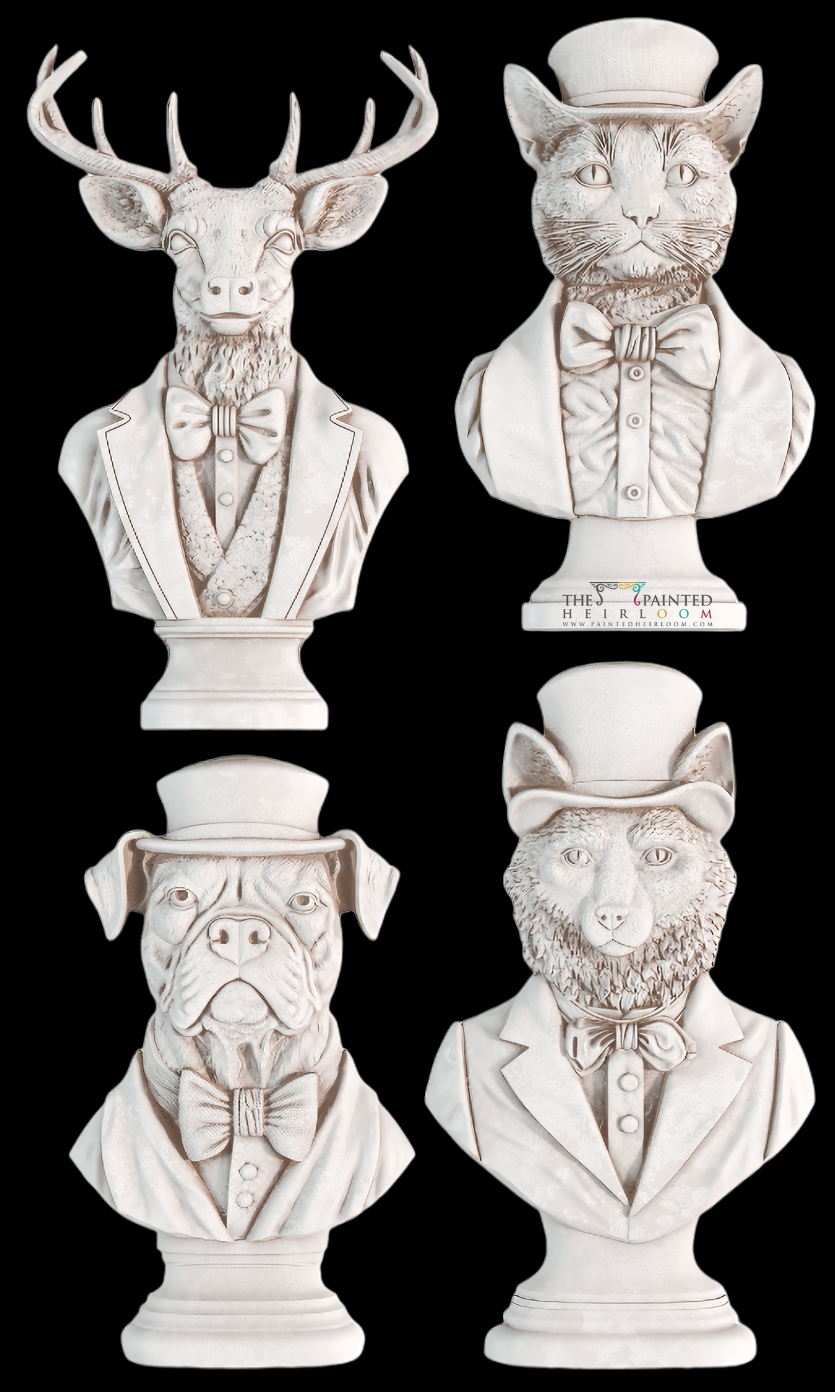 Invitation Only Mould by I.O.D. with four animal busts wearing suits.