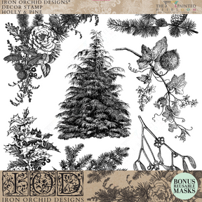 Holly & Pine Stamp (2025 Limited Release) by IOD - Iron Orchid Designs-The Painted Heirloom