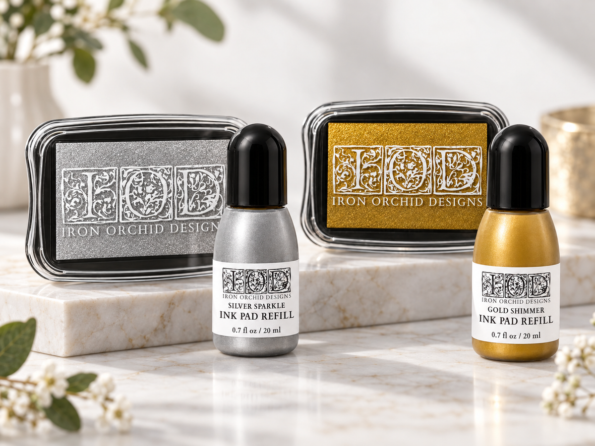I.O.D. Metallic Ink Pads & Refills, Silver Sparkle and Gold Shimmer by Iron Orchid Designs.