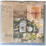 I.O.D. Stamp Storage Envelope with Christmas tags, decor, and plants in brown and cream tones.