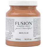 500ml Fusion Mineral Paint jar in Iron Clay with detailed product information on the label.