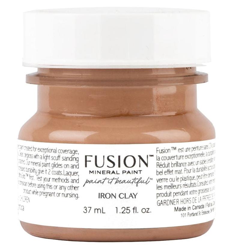 Iron Clay Fusion Mineral Paint, 37ml jar, rich brown acrylic paint with white Fusion Mineral Paint label.