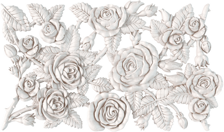 White floral relief featuring layered roses made with the Juliette Mould by IOD (Iron Orchid Designs).