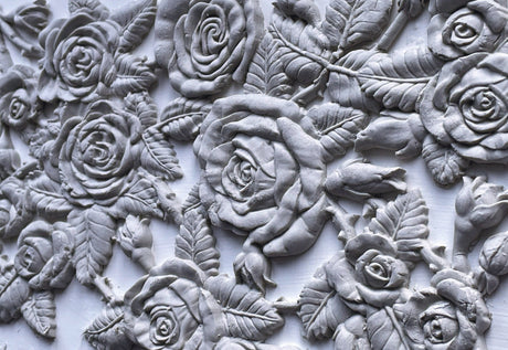Gray clay rose and leaf relief made with Juliette Mould by I.O.D.