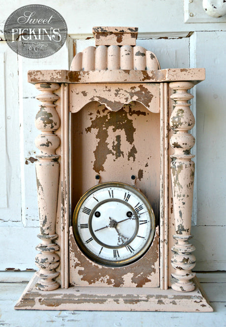 Vintage clock with peeling Just Peachy – Sweet Pickins Milk Paint by Old Fashioned Milk Paint.