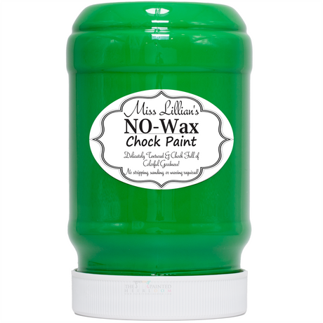 Miss Lillian’s Paint Kelly Green No-Wax Chock Paint for chalk paint furniture restoration projects.