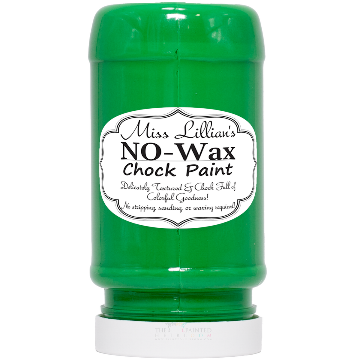 Miss Lillian’s Paint Kelly Green No-Wax Chock Paint container for chalk paint furniture restoration projects.