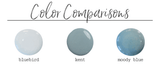 Three Kent by Old Fashioned Milk Paint swatches displayed side by side for color comparison.