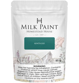 50g pouch of Kentucky Green Milk Paint by Homestead House, with health warning shown at the bottom.