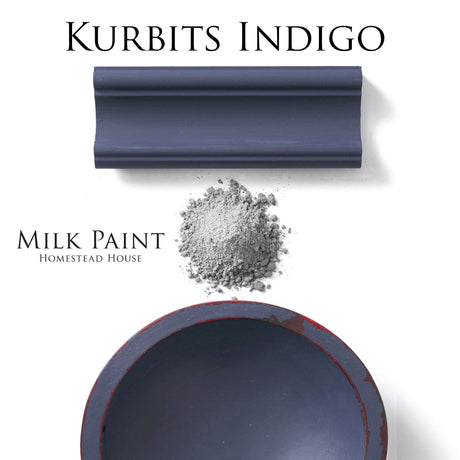 Kurbits Indigo Milk Paint by Homestead House, blue-interior bowl and painted molding on white background.
