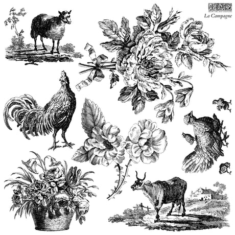 La Campagne Stamp by IOD, black and white craft illustrations for use with silicone stamps or masks.