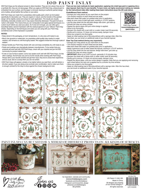 I.O.D. La Folie Paint Inlay (2025 Limited Release) instruction sheet with designs, steps, and decor examples.