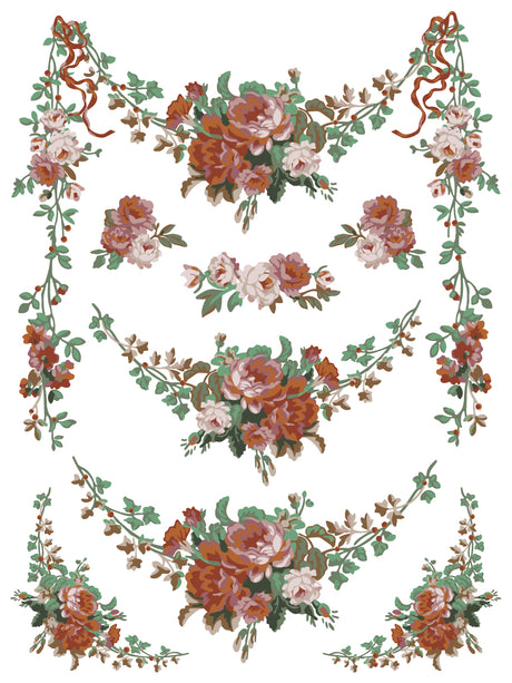 Vintage floral pattern inspired by French folk art, compatible with I.O.D. La Folie Paint Inlay 2025 Limited Release.