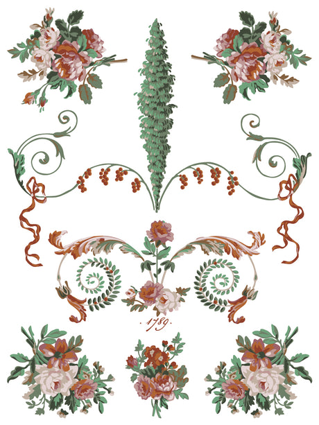 La Folie Paint Inlay (2025) by IOD featuring neoclassical floral, leaf, and ribbon motifs in French style.