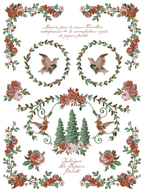 La Folie Paint Inlay by I.O.D., 2025 release, featuring French floral, pine, bird, and script motifs.