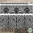 Three black I.O.D. Lace Stamp designs and reusable masks from Iron Orchid Designs.