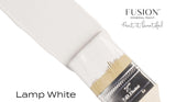 Brush with Lamp White Fusion Mineral Paint; Fusion Mineral Paint branding at top right.