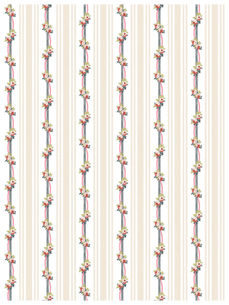 Lattice Rose Paint Inlay by I.O.D. with vintage beige and white stripes and pink florals.