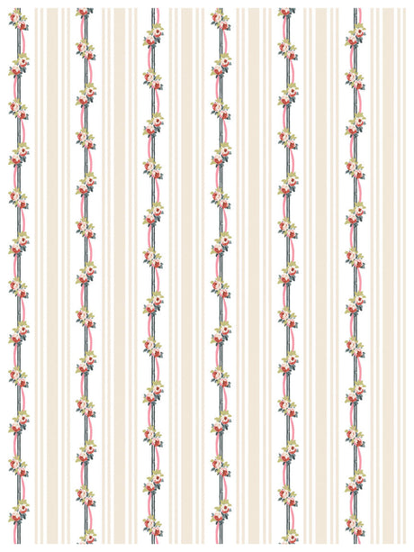 Lattice Rose Paint Inlay by I.O.D. with beige stripes, red ribbons, and floral vintage cottage-core design.