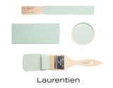 Laurentien Fusion Mineral Paint (Seasonal) samples, swatches, brush, and open can by Fusion Mineral Paint.