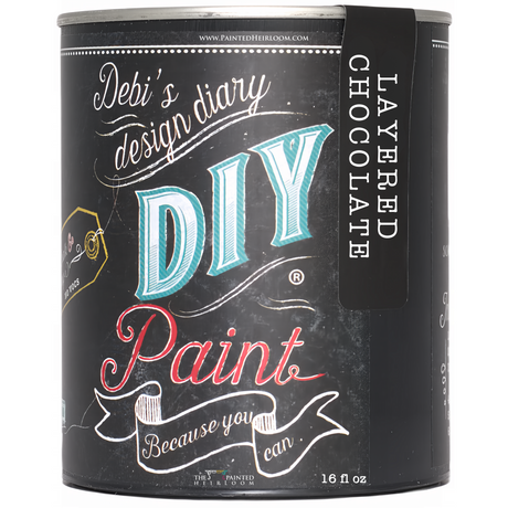 16 fl oz Layered Chocolate DIY Paint by DIY Paint Co., eco-friendly clay and chalk base, chalkboard label on jar.
