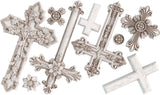 Eight floral crosses, both ornate and plain, made with the Les Croix Mould by I.O.D., on a white background.
